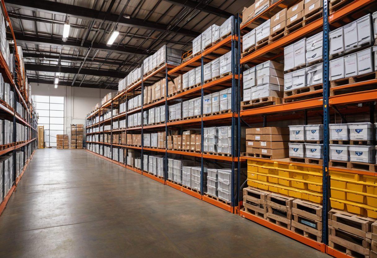 A sleek warehouse filled with organized steel supplies, showcasing various storage techniques such as vertical racking and labeled bins. Incorporate a digital dashboard displaying cost analysis and inventory management tools on a screen. Use warm lighting to create an inviting atmosphere, and include a team of diverse workers collaborating effectively. The overall feel should communicate efficiency and modernity. super-realistic. vibrant colors.